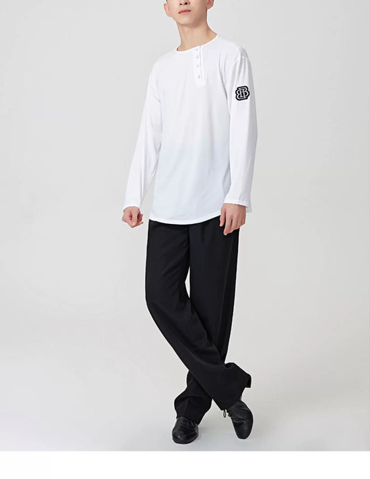 BOBO.L074 Boys Latin Dance Suit Crew Neck Black and White T-Shirt Men's Ballroom Dance Professional Latin Practice Suit Dance Top - Mine·Jas