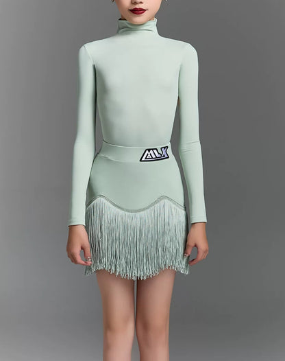 MLXchildren's dance training performance suit, high-end children's Latin dance practice suit, fringed skirt set - Mine·Jas