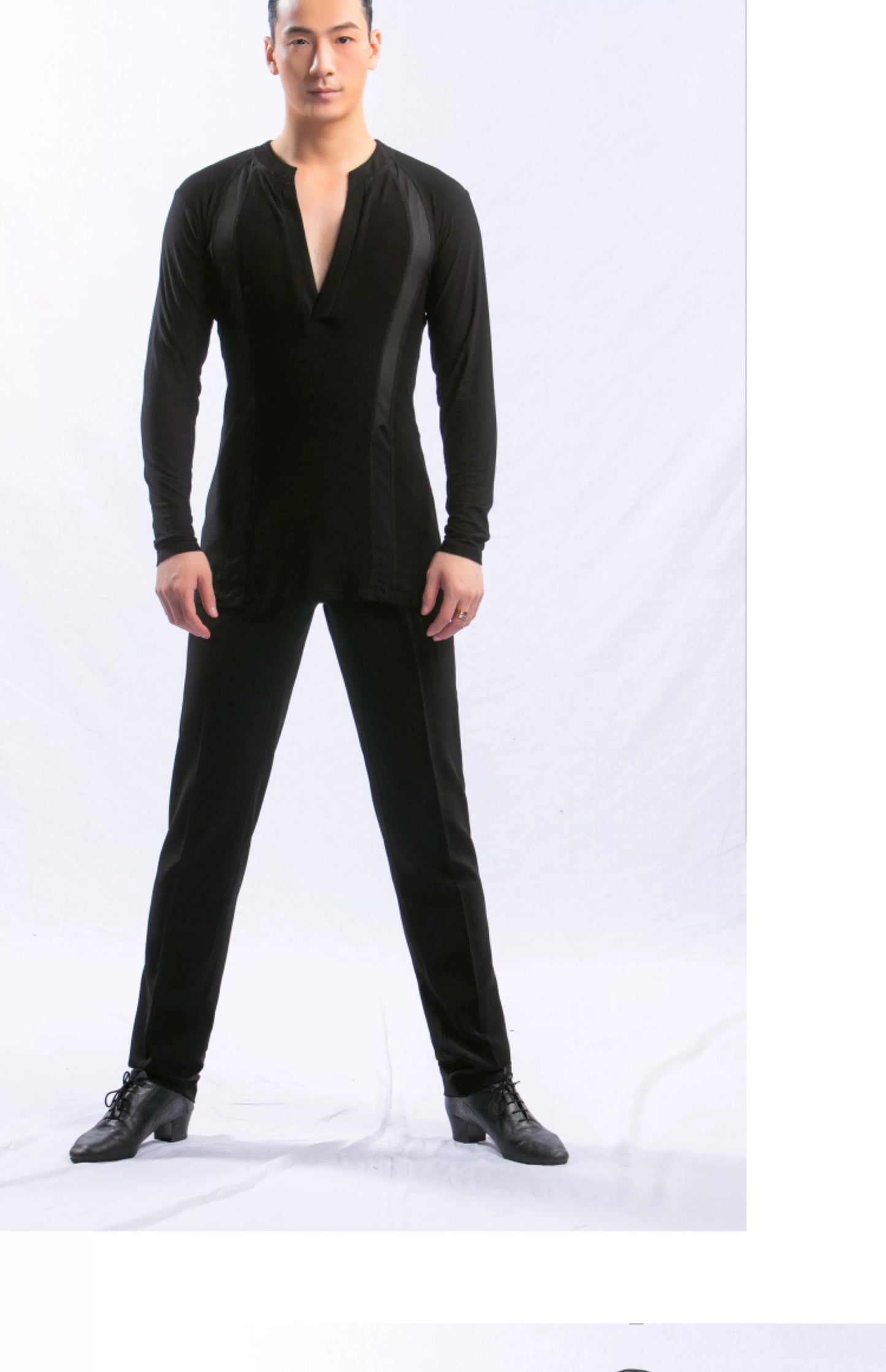 DONG XIN.NY191 dance suit V-neck waist T-shirt men's Latin slim-fit top Latin practice suit dance fitness suit