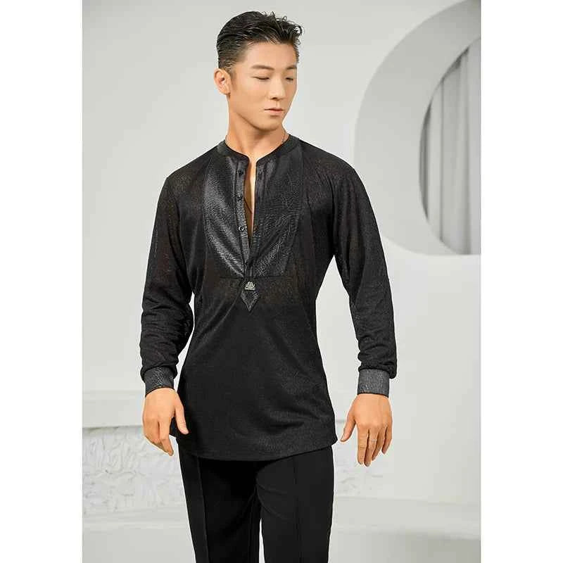 DONG XIN.NY707 dance suit Latin dance, Tencel splicing textured long-sleeved top, professional practice clothes
