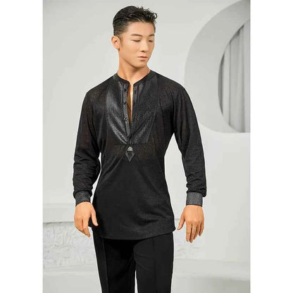 DONG XIN.NY707 dance suit Latin dance, Tencel splicing textured long-sleeved top, professional practice clothes
