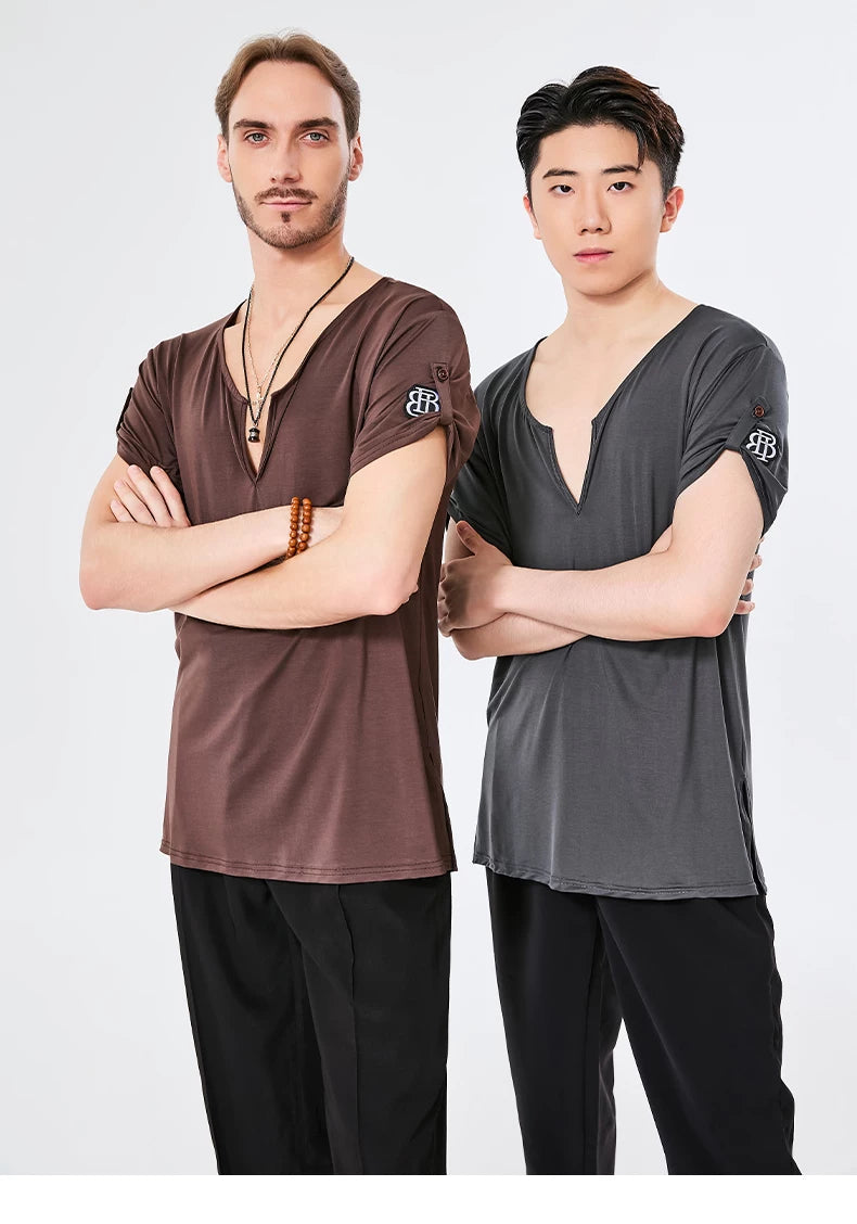 BOBO. L156 Boys Latin Dance Clothing High-end Professional Practice Clothing Adult Loose Short Sleeve Top