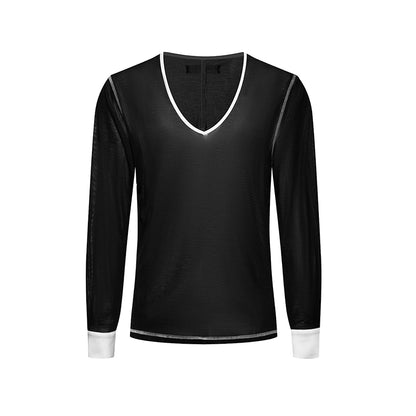 DUYQ "Black and White" Men's 005 Small V-neck Long Sleeve Top Adult National Standard Latin Dance Basic Practice Suit