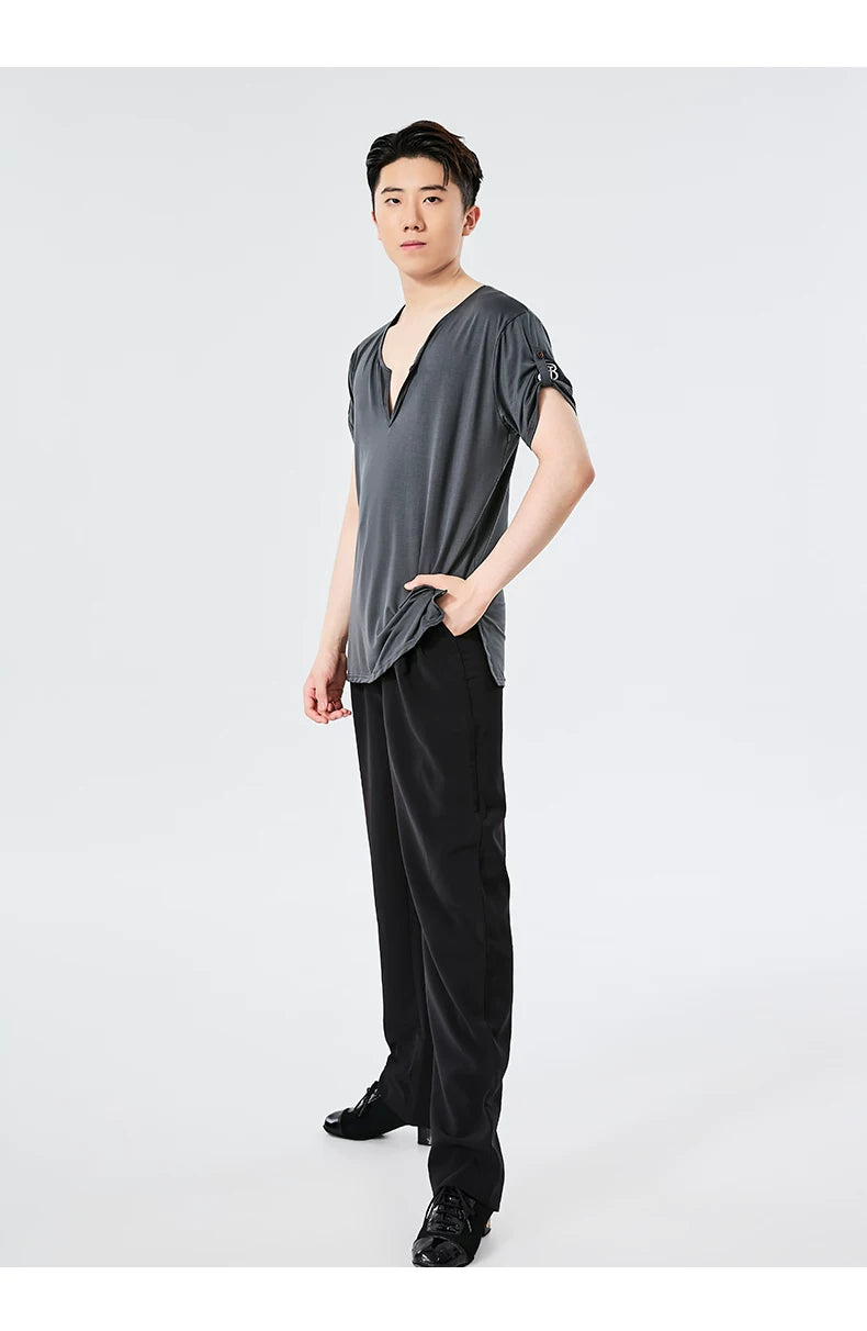 BOBO. L156 Boys Latin Dance Clothing High-end Professional Practice Clothing Adult Loose Short Sleeve Top