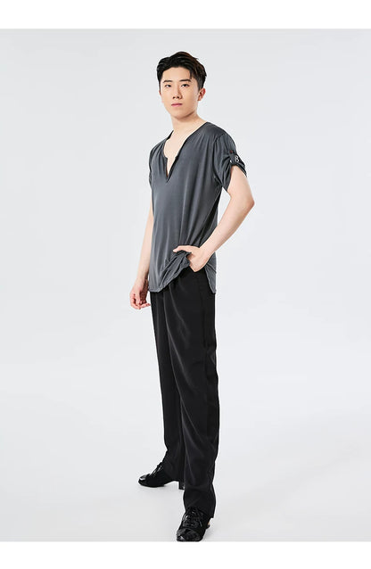 BOBO. L156 Boys Latin Dance Clothing High-end Professional Practice Clothing Adult Loose Short Sleeve Top