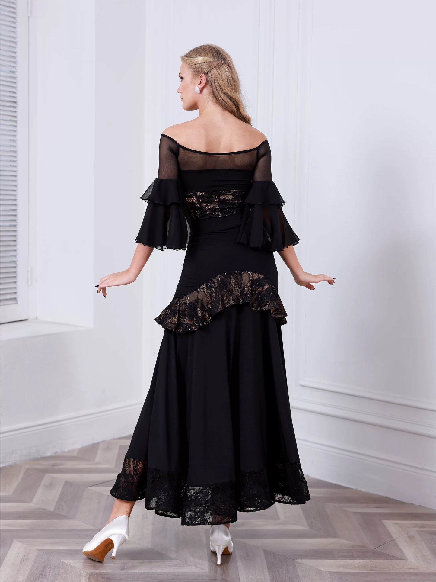 TID ballroom practice top and skirt advanced one-word shoulder waltz ballroom dance wear B016/S038