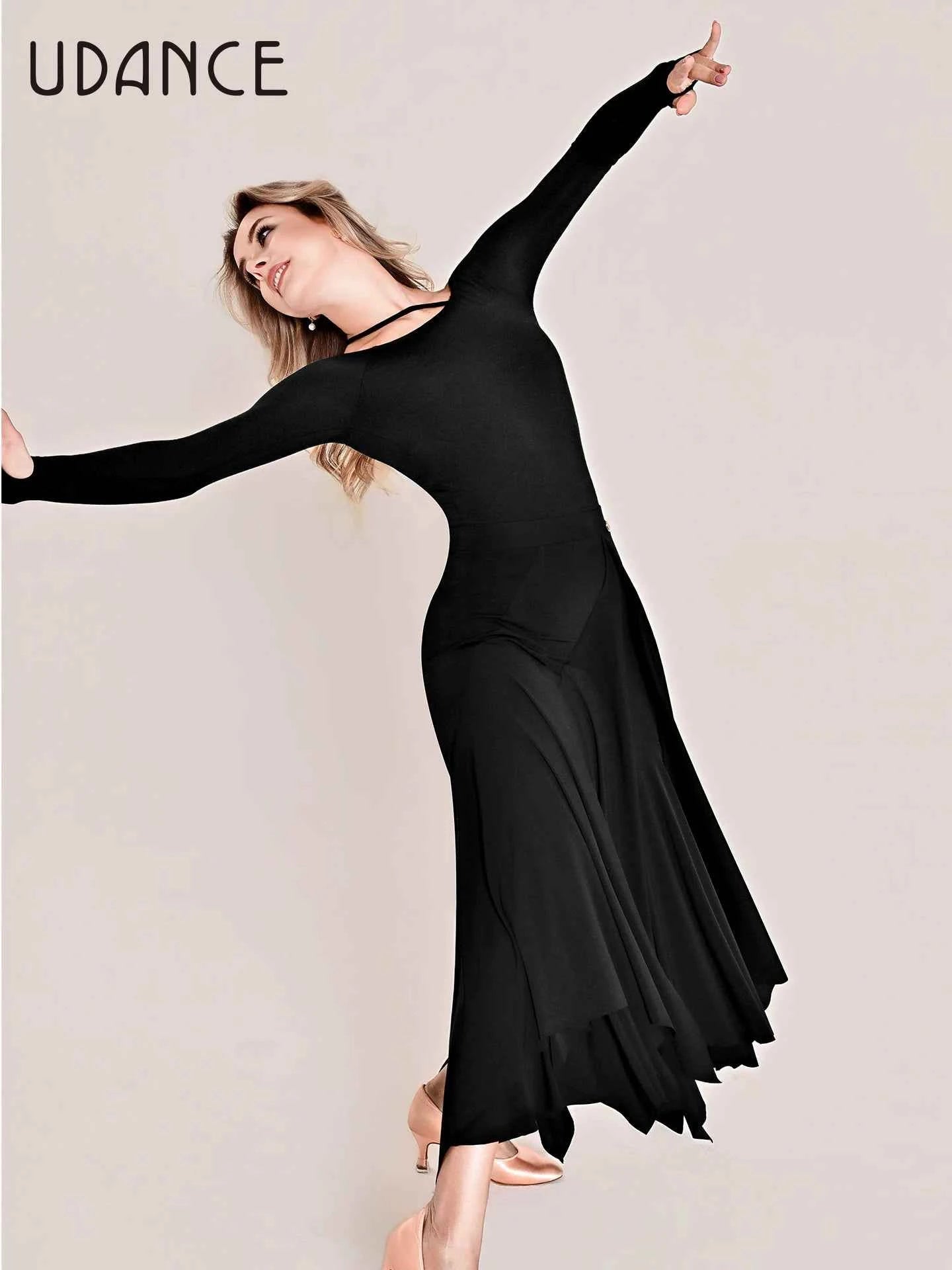 UDANCE ballroom long dress asymmetrical hem long skirt irregular cut silky pendant AMD05