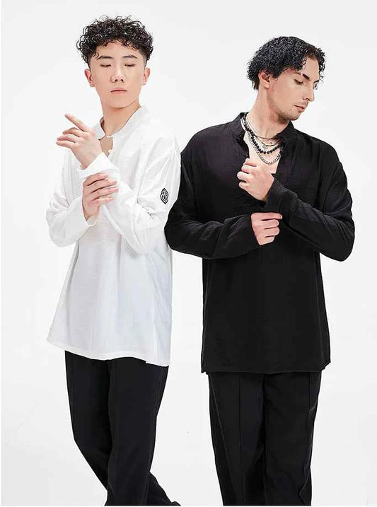 BOBO Boys Latin Dance Clothing High-end Professional Practice Clothing Men's Adult Loose Art Test Short Sleeve Top