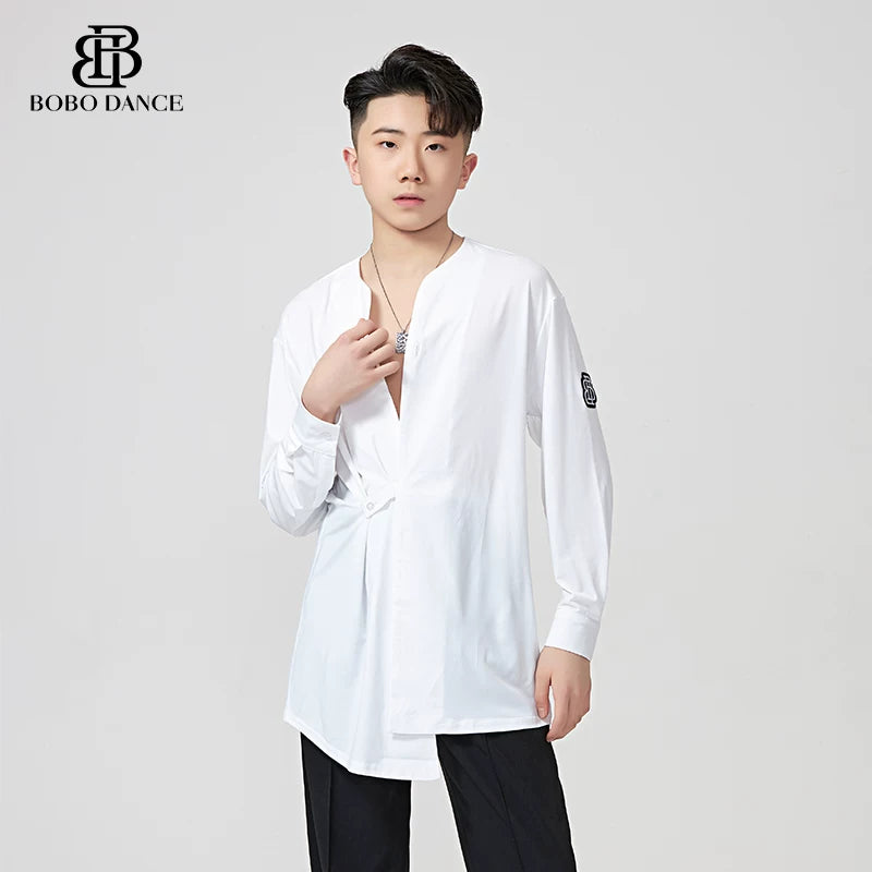 BOBO.L081 Adult Boys Latin Dance Clothing Autumn and Winter Design Men's Shirt Long Sleeve Practice Clothing Performance Clothing Top