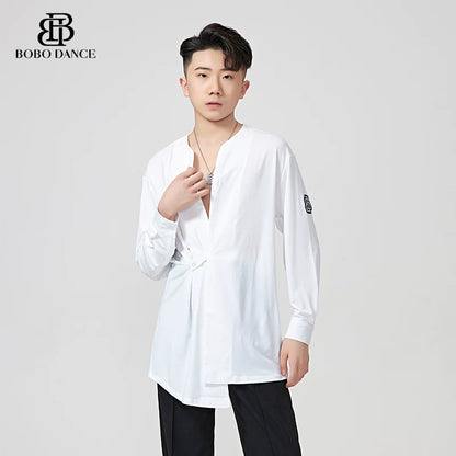 BOBO.L081 Adult Boys Latin Dance Clothing Autumn and Winter Design Men's Shirt Long Sleeve Practice Clothing Performance Clothing Top