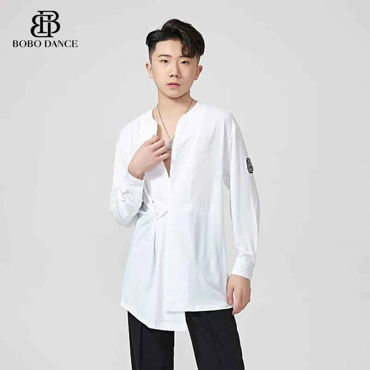 BOBO.L081 Adult Boys Latin Dance Clothing Autumn and Winter Design Men's Shirt Long Sleeve Practice Clothing Performance Clothing Top