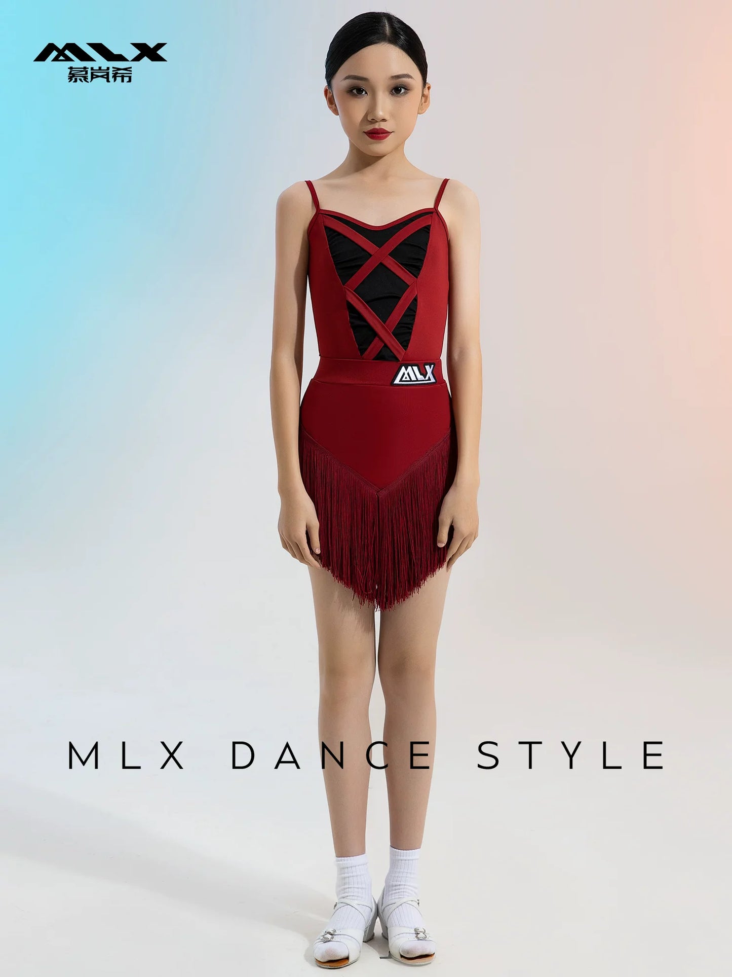 MLX8217 Children's Latin Dance Practice Suit Tassel Skirt Advanced Children's Dance Training Performance Suit