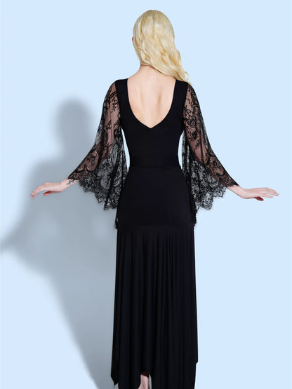 TID new lace floating sleeve one-piece top high-end social dance national standard swing skirt  B072/S044