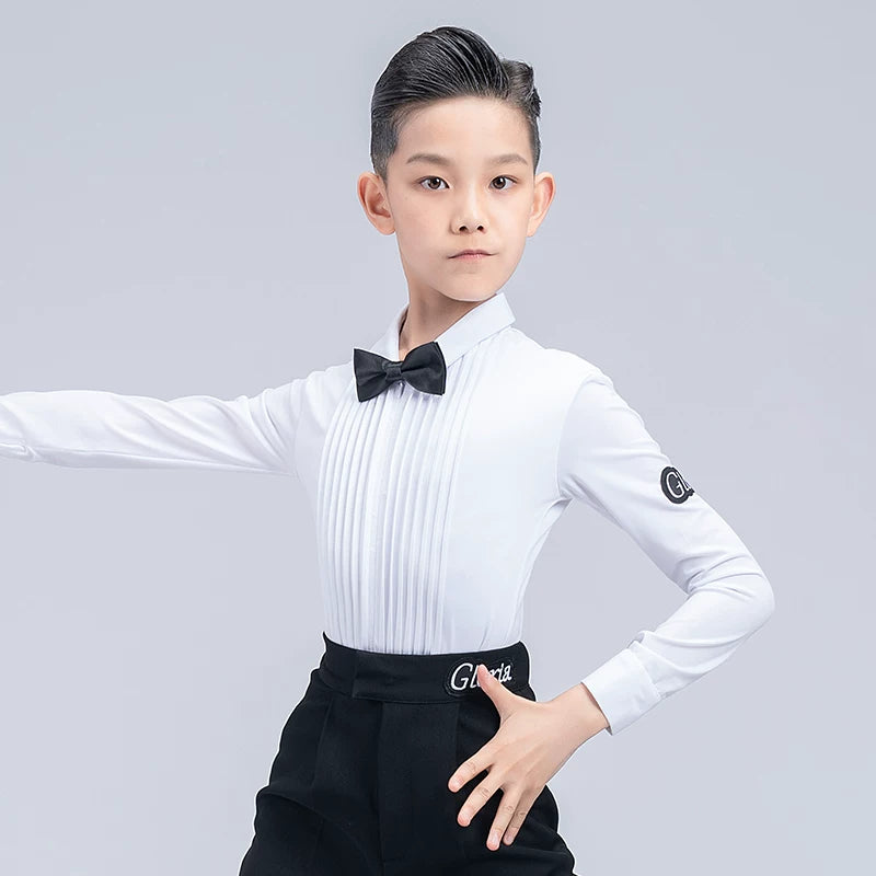 G.DANCE Children's Dance Costume Boys Latin Modern Dance White Shirt Trousers Performance Competition Regulations Uniform 5104