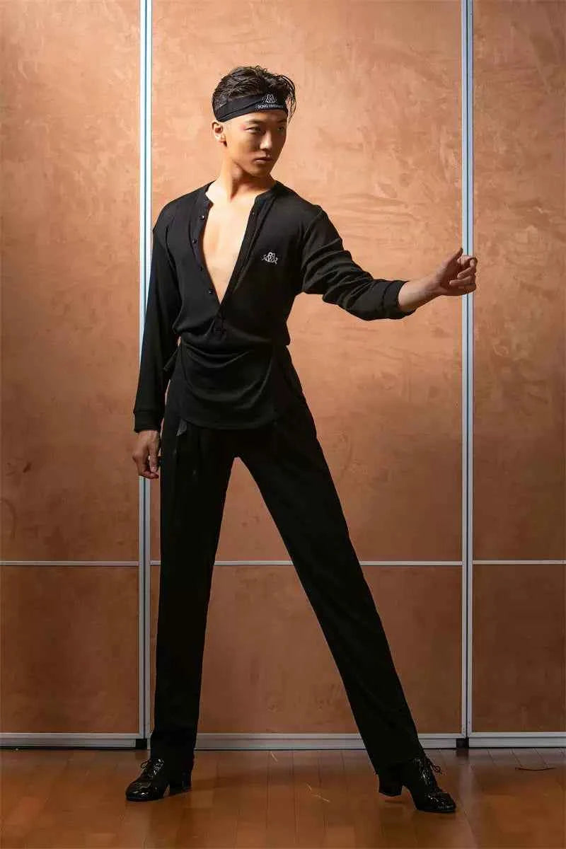 DONG XIN.NY187 dance suit, Tencel cotton top, men's Latin dance costume, national ballroom dance professional practice suit