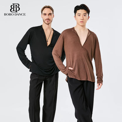 BOBO. L157 Boys Latin Dance Clothing High-end Professional Practice Clothing Men's Adult Loose Long Sleeve Top