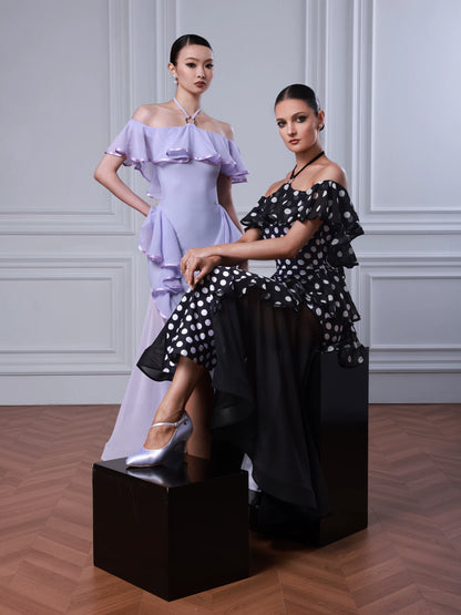TID modern dance suit women's new ballroom dance waltz skirt lotus leaf lace slim swing skirt D040