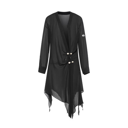 DUYQ [Polina] 005Black teacher pearl chiffon national standard professional Latin dance teacher top