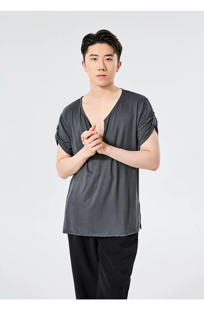 BOBO. L156 Boys Latin Dance Clothing High-end Professional Practice Clothing Adult Loose Short Sleeve Top