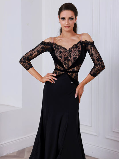 TID ballroom dance dress long-sleeved lace dress waltz ballroom dance dress D027H