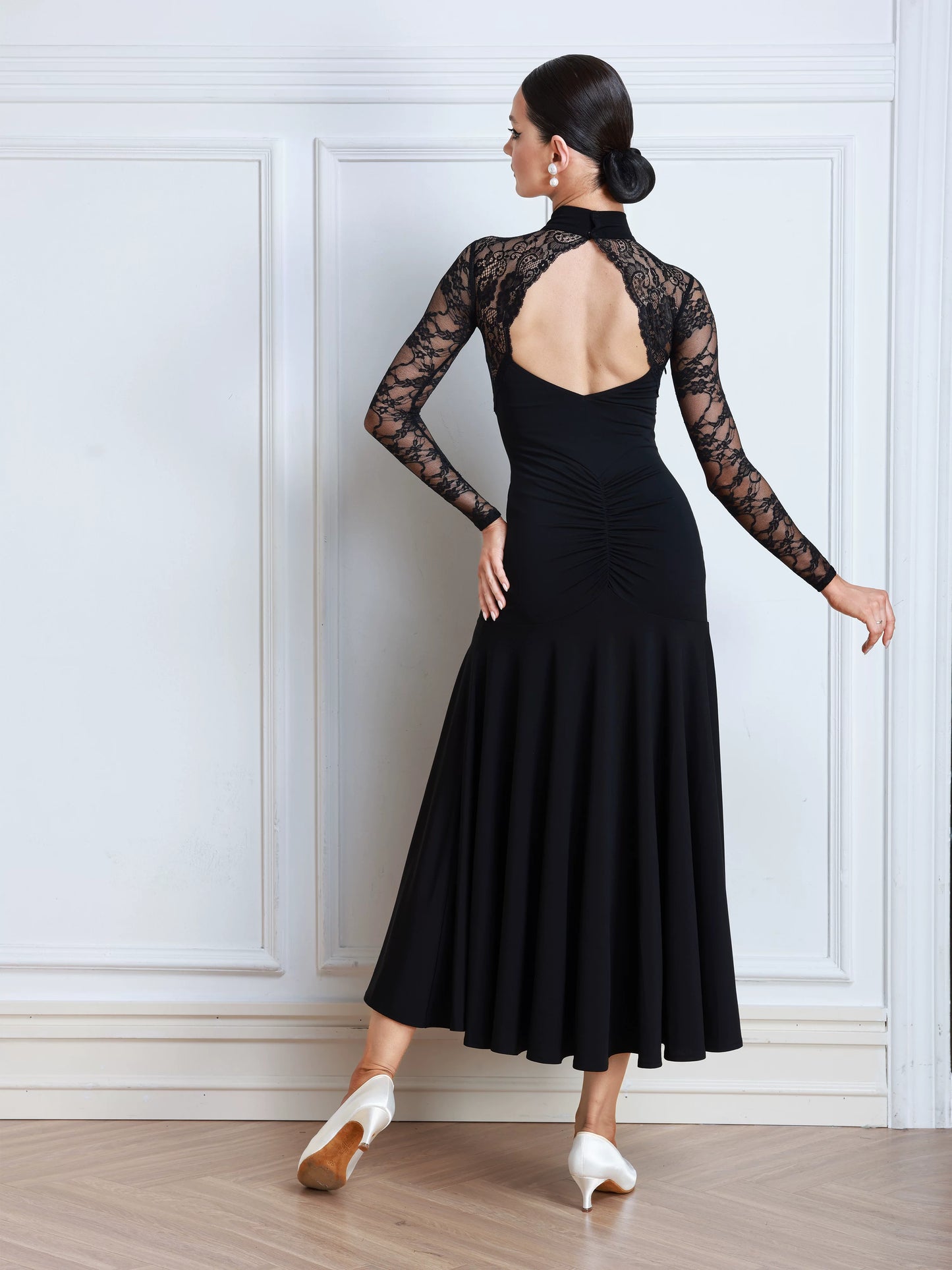 TID women's lace long-sleeved ballroom dance performance standard swing dress D035