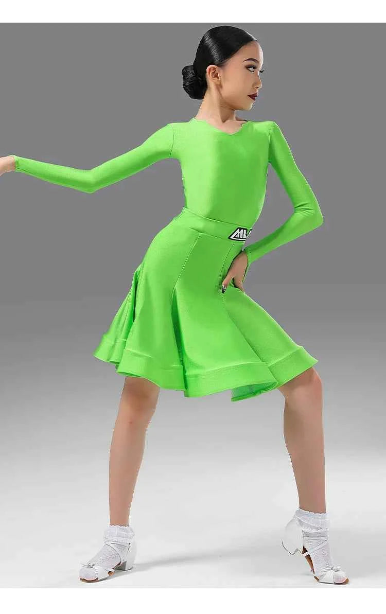 MLX.8956 Children's Latin Dance Costumes Girls Long Sleeve Competition Regulations Clothing Children's Dance Performance Costumes