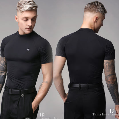 TID. A009 Latin Ballroom Summer Crew Neck Elastic Short Sleeve T-Shirt Men's Top Clothing National Ball Dance Professional Practice Suit