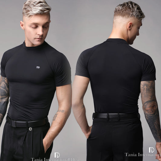 TID. A009 Latin Ballroom Summer Crew Neck Elastic Short Sleeve T-Shirt Men's Top Clothing National Ball Dance Professional Practice Suit