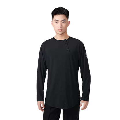 BOBO.L074 Boys Latin Dance Suit Crew Neck Black and White T-Shirt Men's Ballroom Dance Professional Latin Practice Suit Dance Top