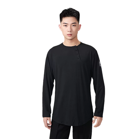BOBO.L074 Boys Latin Dance Suit Crew Neck Black and White T-Shirt Men's Ballroom Dance Professional Latin Practice Suit Dance Top - Mine·Jas