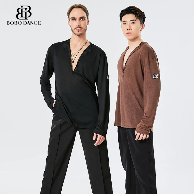 BOBO. L157 Boys Latin Dance Clothing High-end Professional Practice Clothing Men's Adult Loose Long Sleeve Top