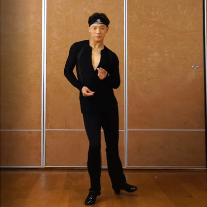 DONG XIN.NY191 dance suit V-neck waist T-shirt men's Latin slim-fit top Latin practice suit dance fitness suit
