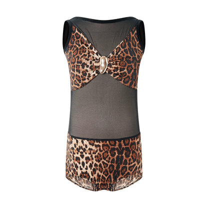 DUYQ children's style "Leopard Hidden Xia Ying" 010 mesh top gymnastics suit girls Latin dance practice suit - Mine·Jas