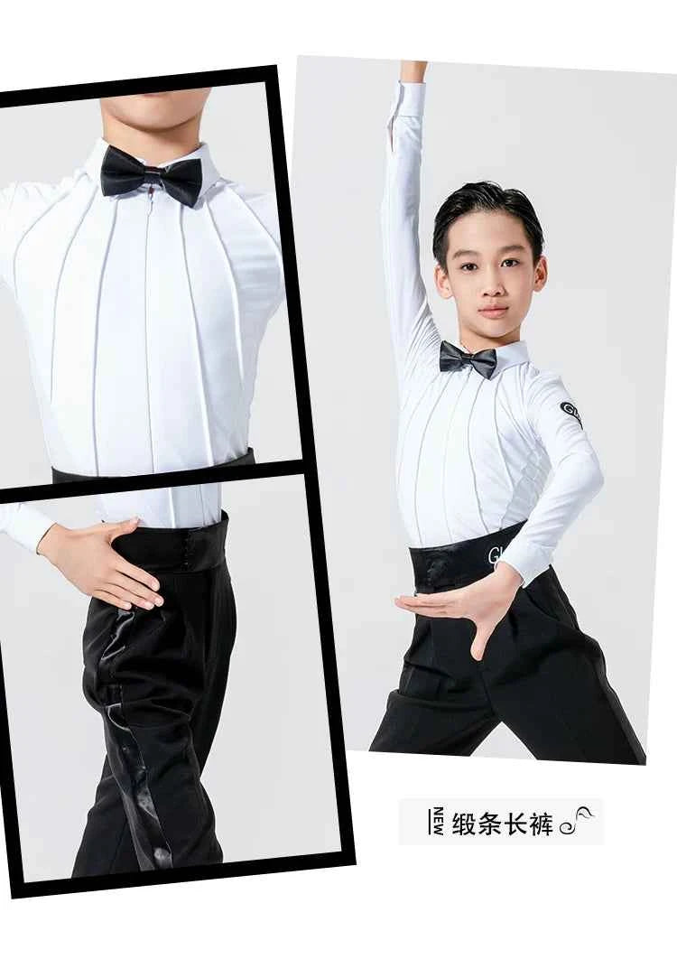 G.DANCE Children's Dance Boys Latin Modern Dance White Shirt Trousers Show Competition Regulations