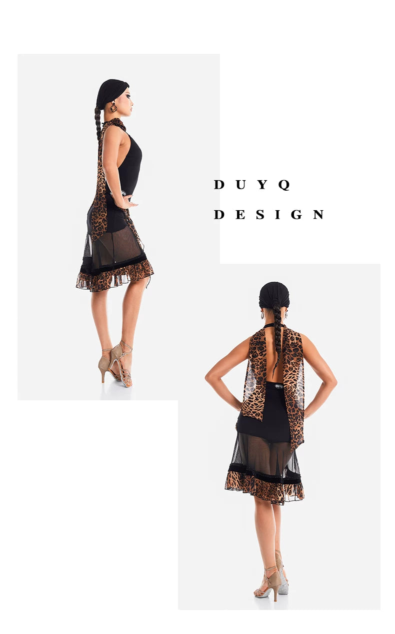 DUYQ "Chasing Leopard Girl" 015 deep V neck neck sleeveless streamer top women's adult Latin dance practice clothes professional