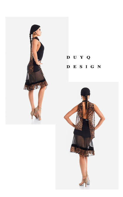DUYQ "Chasing Leopard Girl" 015 deep V neck neck sleeveless streamer top women's adult Latin dance practice clothes professional