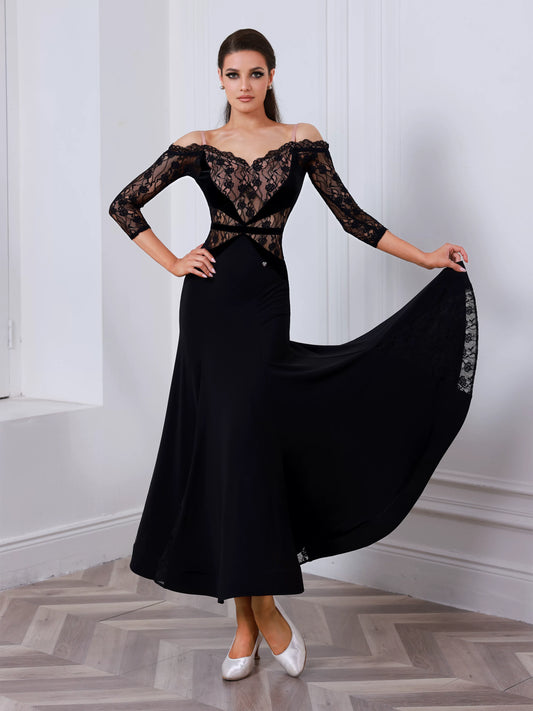 TID ballroom dance dress long-sleeved lace dress waltz ballroom dance dress D027H
