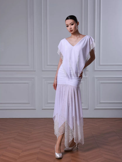 TID ballroom dance waltz dress premium white yarn ballroom dance suit B083/S052