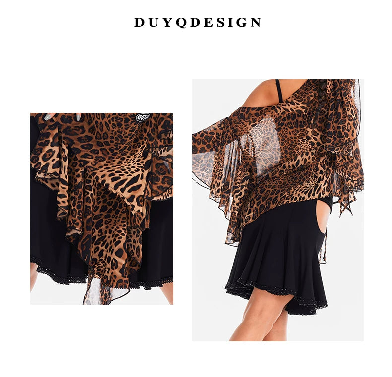 DUYQ "Chasing Leopard Girl" 010 Original Hollow-out Splicing Skirt National Standard Women's Latin Dance Practice Performance Suit