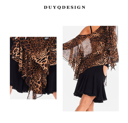 DUYQ "Chasing Leopard Girl" 010 Original Hollow-out Splicing Skirt National Standard Women's Latin Dance Practice Performance Suit