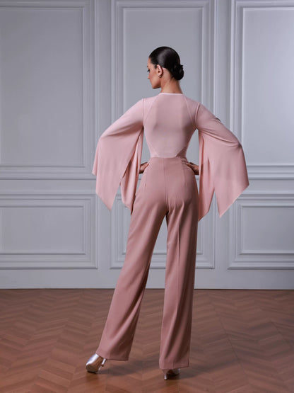 TID brand modern dance suit, new split practice suit, big swing, floating sleeve one-piece top, national ballroom dance straight-leg pants.