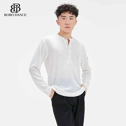 BOBO Men's Latin Dance Suit High-end Professional Practice Suit Adult Personality Performance Top Long Sleeve Dance Suit