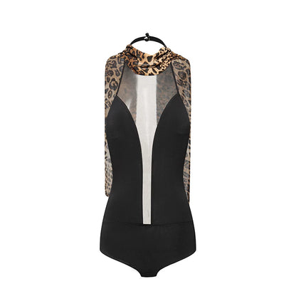 DUYQ "Chasing Leopard Girl" 015 deep V neck neck sleeveless streamer top women's adult Latin dance practice clothes professional