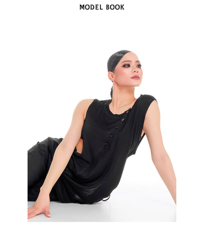 DUYQ "Female Teacher Series" 007 Design Sense Oblique Button Drawstring Sleeveless Top National Standard Latin Dance Clothing Professional