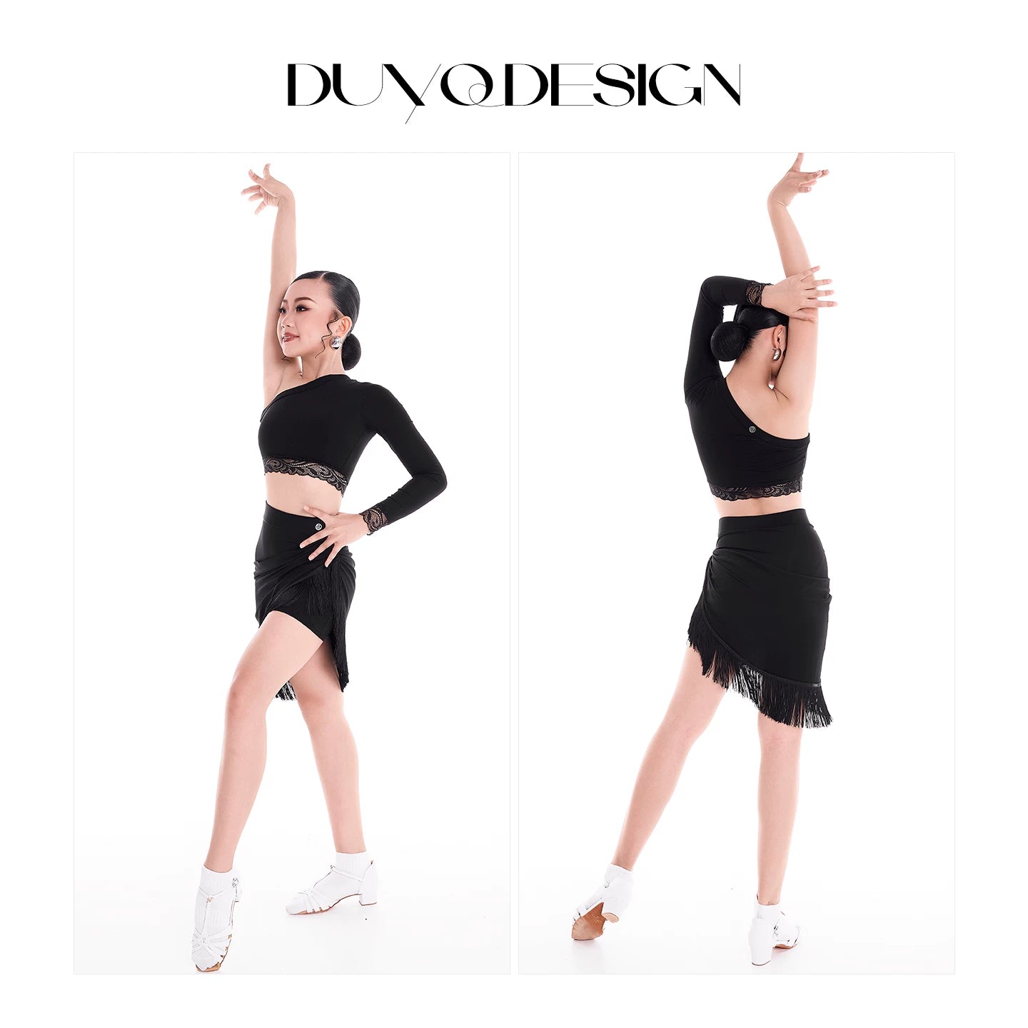 DUYQ children's style "Mountain Awakening Rain" 003 classic slanted shoulder short Latin dance girls' practice clothes professional