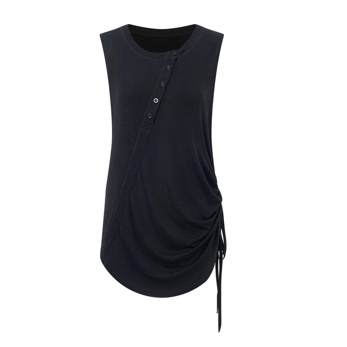 DUYQ "Female Teacher Series" 007 Design Sense Oblique Button Drawstring Sleeveless Top National Standard Latin Dance Clothing Professional