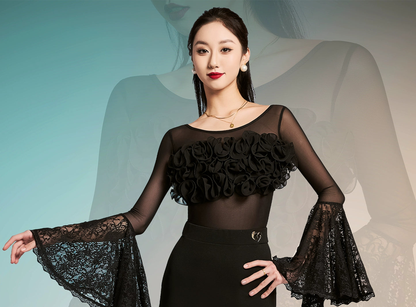 MLX 6101/63752025 new adult female modern dance skirt lace skirt dance long skirt ballroom dance practice clothes