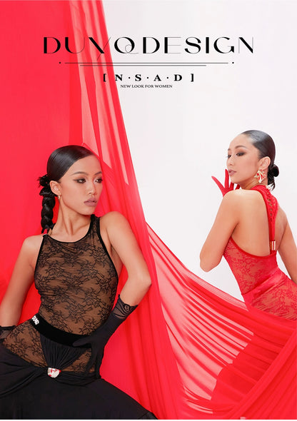 DUYQ [NSAD] 001 lace mood onesie national standard women's Latin dance practice uniform performance class uniform