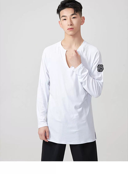 BOBO.L076 Boys Latin Dance Clothing High-end New Professional Practice Clothing Men's Adult Loose Autumn and Winter Long Sleeve Top