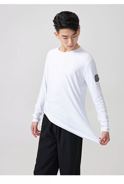 BOBO DANCE Boys Latin Dance Suit Crew Neck Black and White T-Shirt Men's Ballroom Dance Professional Latin Practice Suit Dance Top